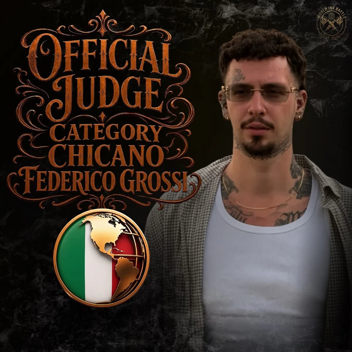 Official Chicano judge announcement featuring Federico Grossi.